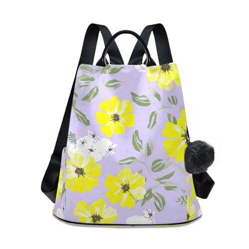 Sac à dos antivol pour femme avec pompon et fleurs violettes jaunes et blanches