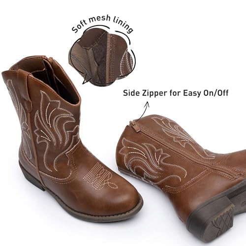 Ahannie Girls Cowboy Boots with Side Zipper – Western Cowgirl Boots for Toddler, Little Kid & Big Kid in Glitter or Classic Embroidery3