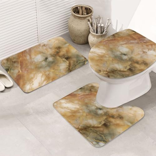 Tapis de bain antidérapants ensemble WC marbre doré flanelle absorbante
