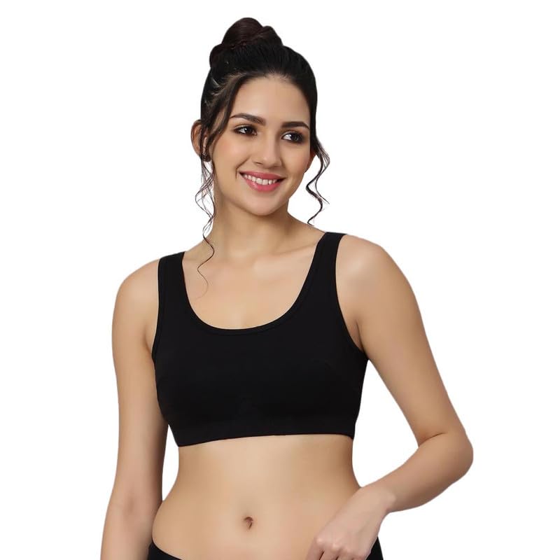 Blue Nixie Stretch Cotton Women’s Cotton Seamless Sports Bra – Wire-Free, Non-Padded, Full Coverage Bra
