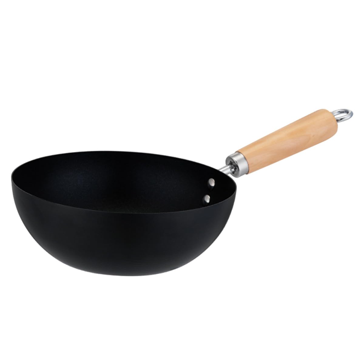 SHINEOFI Mini Padella Wok in Acciaio Inox 22 CM Antiaderente senza Coperchio con Manico Ergonomico in Legno Padella Compatta per Fornelli a Gas e Cucina Quotidiana per Friggere e