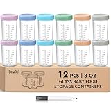 DRKIO 12 Pack Glass Baby Food Storage Containers - 8 Oz Baby Food Jars with Lids Baby Food Maker Microwave Dishwasher Freezer Safe 100% Leak Proof BPA Free Reusable