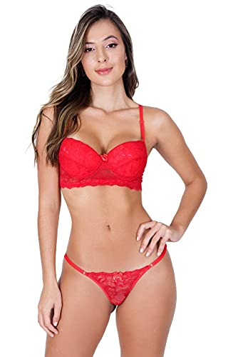 Kit com 7 Conjuntos Cropped Lingerie de Renda Moda Intimas Sutiã e Calcinha de Luxo (G)