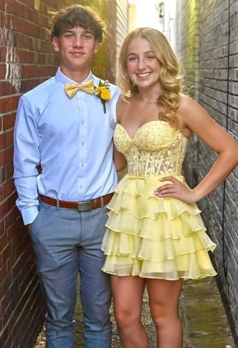 Tiered Lace Homecoming Dresses Short for Teens 2025 Strapless Chiffon Ruffles Prom Cocktail Gowns4