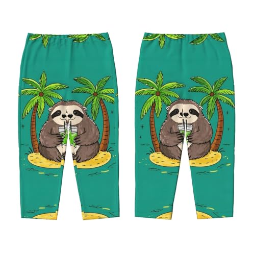 Pajama Pants Pajama Bottoms with Elastic Waistband Sleepwear Lounge Pants, Sloths Drinking Palm Trees3