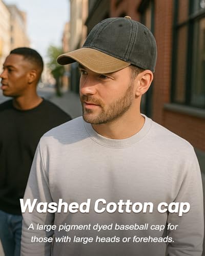 Image of XXL Baseball Cap For Big Heads, Soft Crown Washed Dad Hat, Oversized Denim Cap For Men Women Golf, Travel, Daily Wear