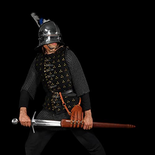 "Mythrojan renesansowy skórzany miecz żaba LARP kostium akcesoria rapier rycerz miecz pas, brązowy, praworęczny - 12,7 cm " x 15 cm "
