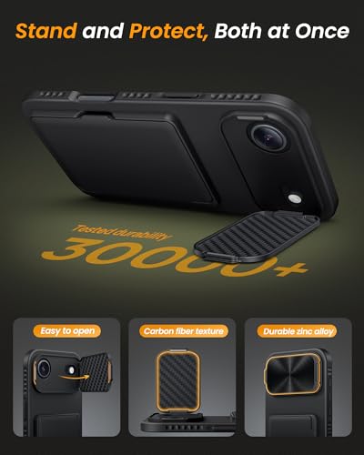 Image of Vihibii for iPhone Air Cover with Card Holder & Adjustable Camera Stand, Military Grade Drop Protection & Build-in Mirror, Rugged Hard Back & Silicone Edge, Kickstand Wallet Case, 6.5 inch 2025, Black