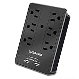 Multi Wall Outlet USB Wall Charger with Phone Holder Outlet Extender Surge Protector with Dual Outlets and Dual USB Ports (Black)