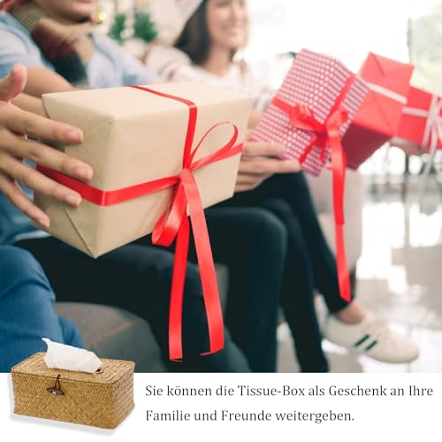 Seagrass Tissue Box, Rechteckige Gewebte Aufbewahrungsbox, 22,3x12,2x8,4cm Tissue Box, Taschentuchbox, Taschentuchspender, Aufbewahrungsbox mit Deckel, für Bad, Küche, Büro Papierhandtuchspender