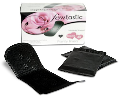 Femtastic Black Panty Liners, Regular Unscented, (Individually Wrapped), 40 Count