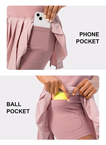 Santiny Women's Pleated Tennis Skirt 4 Pockets High Waisted Skort With Shorts Athletic Golf Skorts Skirts For Women (Pink_M) #TOP2