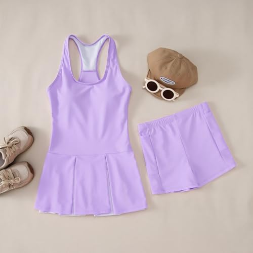 Image of IZYJOY Kids Girls Tennis Golf Dress Outfit Sleeveless Racerback Dresses with Shorts Pockets Sport Athletic 2 Piece Sets