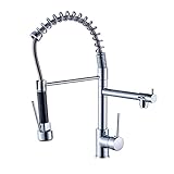Fapully 100333C Modern High Spring Single Handle Single Hole Kitchen Sink Faucet with Pull Down Sprayer Mixer Tap,Chrome
