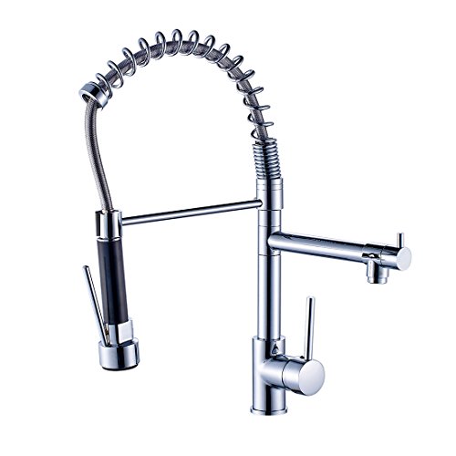 Fapully Modern High Spring Single Handle Single Hole Kitchen Sink Faucet with Pull Down Sprayer Mixer Tap,Chrome