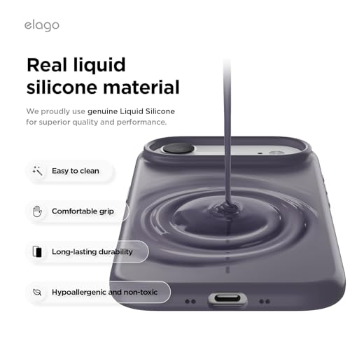 Image of elago for iPhone Air Case, Premium Magnetic Silicone Case, Compatible with MagSafe, Liquid Silicone Material, Protective Cover, Shockproof, Slim Phone, 6.5 inch (Deep Purple)