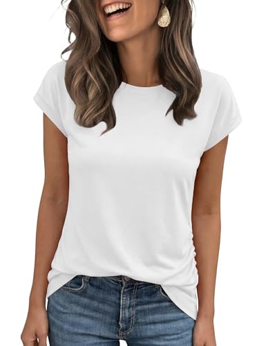 Wayleb Camiseta Básica de Mujer para Verano Manga Corta Cuello Redondo Top Ligero y Elástico Color Sólido