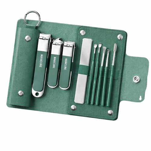Image of Fayleeko Nail Cutter Set, Manicure Kit, Nail Clippers for Men & Women | Cuticle Remover - Portable Travel Grooming Kit with Nail File, Ear Pick & Tweezers Set (Green 1)