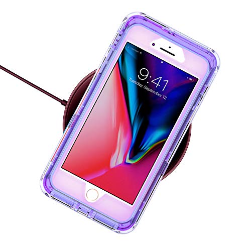 Mxx Iphone 8 Plus Case Glitter 3D Bling Sparkle Flowing Liquid Case Transparent 3 In 1 Shockproof Tpu Silicone Core + Pc Frame Case Cover For Iphone 7 Plus/Iphone 8 Plus- (Clear Violet) #TOP7
