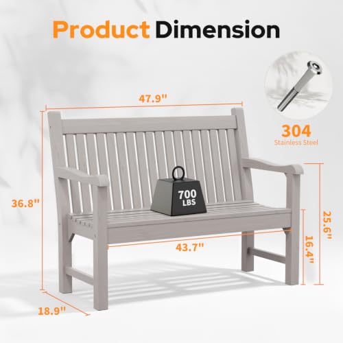 Image of Psilvam 2-Person Outdoor Bench with 700 Lbs Weight Capacity, Grey