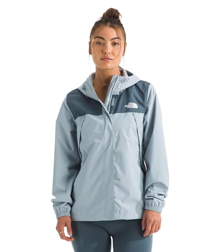 The North Face Women's Antora Jacket (Standard & Plus Size) - Waterproof & Windproof Rain Coat, Secure Zip Hand Pockets, Frost Grey/Granite Grey, Large