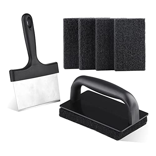 Markell - Kit de limpieza para placa calefactora Blackstone con almohadilla de limpieza para placa calefactora antiarañazos de acero inoxidable con raspador para parrilla de 6 pulgadas