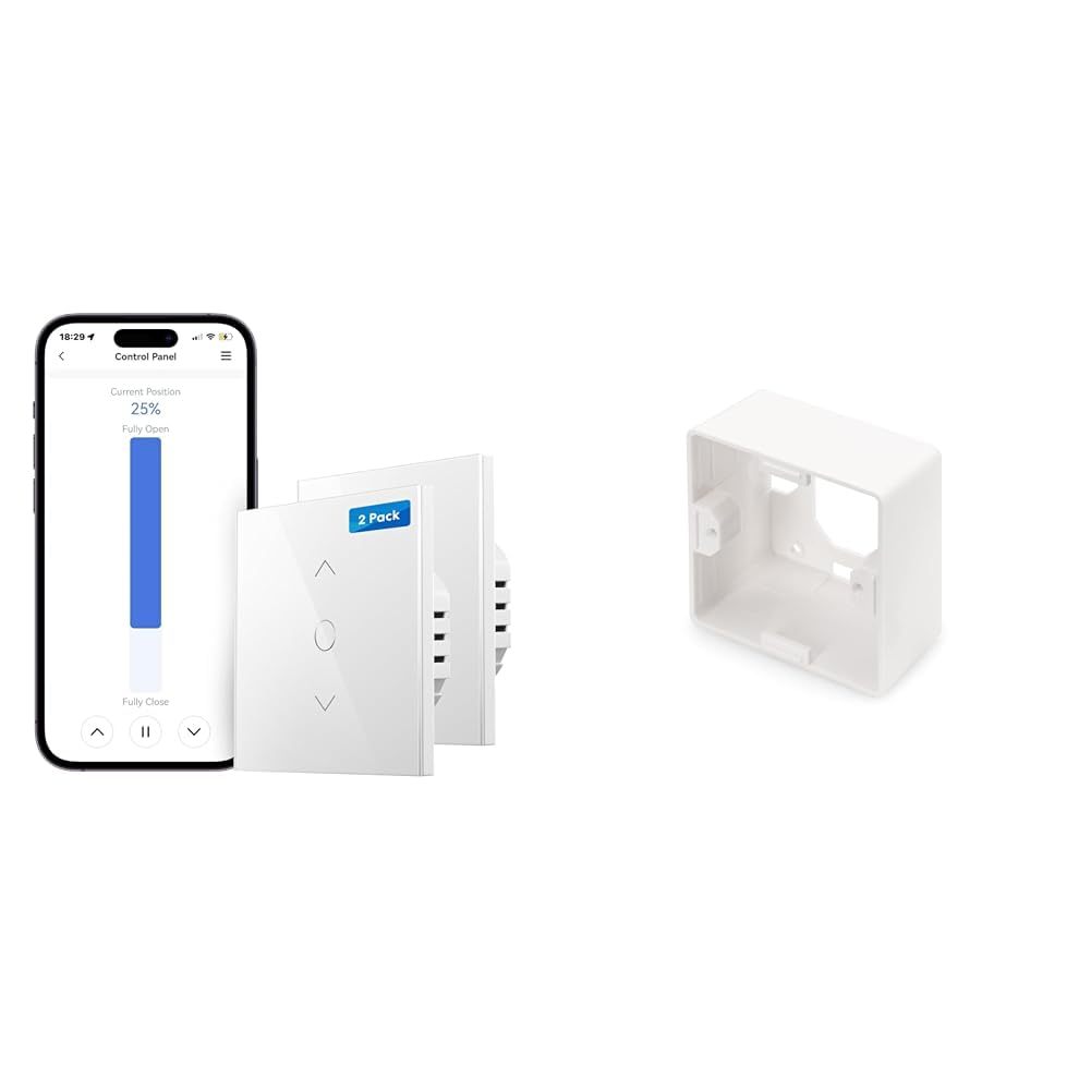 Alexa Rolladen Zeitschaltuhr, meross WLAN Rolladenschalter, 2pcs & DIGITUS Aufputz-Rahmen Für Anschlussdose/Netzwerk-Dose - Deutsches Layout - 80 x 80 mm - 42 mm Tiefe - Weiß