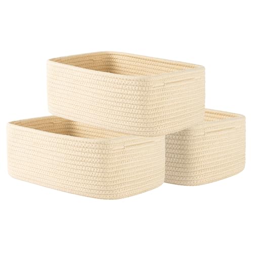 KALLAX Small Woven Basket, 12 x 8 x 4.5 Inches, Storage Basket for Organizing, Cute Small Rope Shelf Closet Cube Storage Bins Baskets for Shelves, Dog Toy Gift Baskets Empty, 3 Packs, Beige