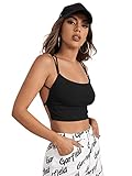 SheIn Damen Rückfrei Cami Top Über Kreuz Croptop Ärmellos Trägertop Sommer Camisole Shirts mit Schnürung Schwarz S