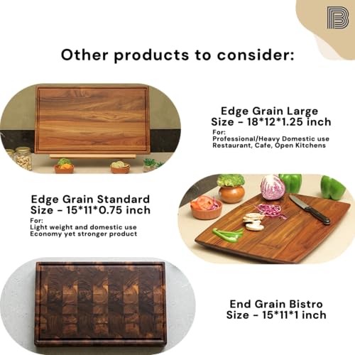 Image of Large Teakwood Chopping Board for Kitchen | Non-Slip Ribber Feet | Vegetables, Meat, Cheese, Prep and Serve | Food Grade Finish with Mineral Oil and Beeswax | 1 Year Warranty