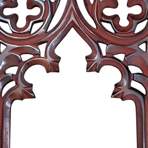 Image of Antique Black Hand Carved Wooden Jharokha Wall Mirror Frame for Home & Bedroom Decor - Traditional Arch Design (12x9 Inch) (Brown)
