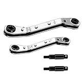 iPstyle Ratchet Wrench Refrigeration Service Wrench Set, Air Conditioner Valve Ratchet Wrench 3/8 to 1/4, 5/16 x 1/4 with 2 Hexagon Bit Adapter Kit for Air Refrigeration and Equipment Repair Tools
