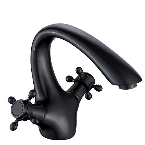 Robinet de salle de bain anti-éclaboussures en cuivre noir à deux mains