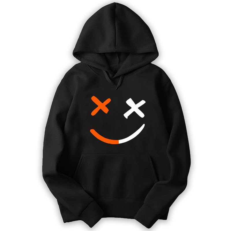 GOXEE Men's & Women's Smiley X Abstract Design Printed Hooded Hoodies (Black, Medium)