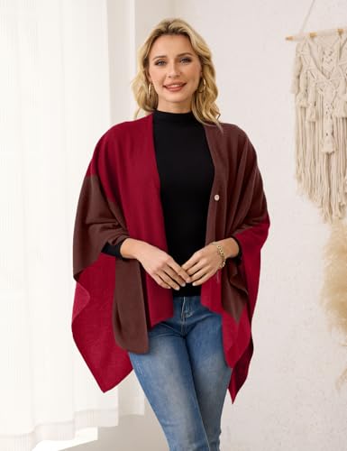 Ferand Women's Cashmere Blend Shawl Wrap Color Block Poncho Versatile Travel Scarf3