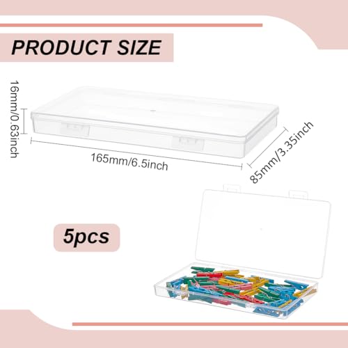 Image of BENECREAT 5 Packs PP Plastic Bead Container Box, 6.5x3.3x0.6inch Rectangle Storage Organizer Box, Dustproof Case with Two Hinged Lid for Cards, Beads and Craft Supplies