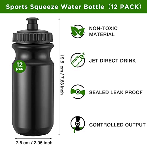 12 Pack Sports Squeeze Water Bottles 20 Oz Sports Water Bottles With Easy Open Push/ Pull Cap Leak Proof Bpa Free Plastic Water Bottles For Bike Cycling Fitness Yoga Camping Workout Outdoor (Black) #TOP1