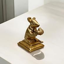 Brass Rat Holding Modak 2" inch | 160g Small Mouse Idol for Lord Ganesha | Table Centerpiece | Office Desk Decor | Living Room Figurine | Hindu Spiritual Home Decor