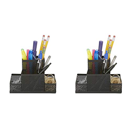 Image of Mind Reader EMPORG2-BLK 2 Piece Cup, Pen, Pencil, Paperclip, Thumbtack Holder, Office Supplies Storage Organizer, Sticky Notes, Index Cards, Black, 2 Count