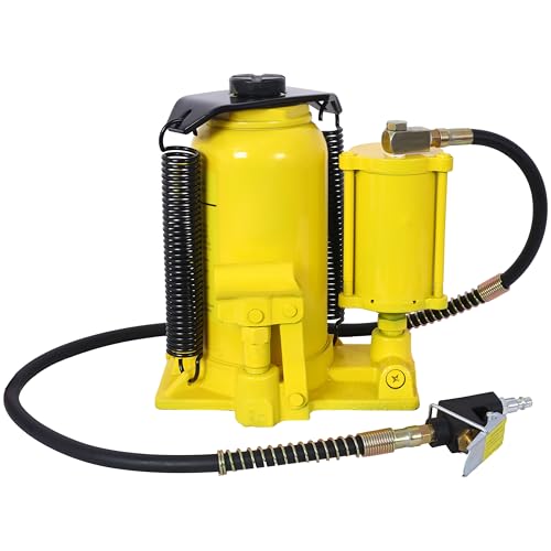 20 Ton/44029 LBS Air Hydraulic Bottle Jack, All Welded Bottle Jack, 10.2-19.7 inch Lifting Range, Manual Handle and Air Pump, for Car, Pickup, Truck, RV, Auto Repair, Industrial Engineering - Yellow