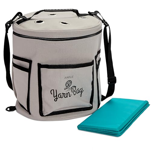 Juvale Grey Yarn Bag with Dividers for Portable Knitting Kit, Crochet Bag for Accessories and Supplies Storage (11.8 x 9.8 In Yarn Storage)