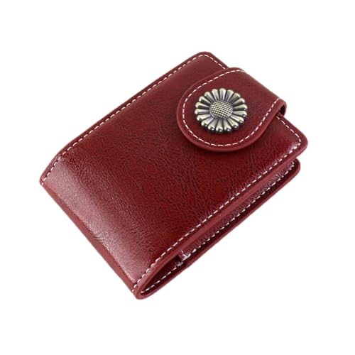 Estojo de maquiagem de poliuretano macio com espelho, bolsa de cosméticos de viagem portátil para mulheres com fecho de fivela para armazenar batons, Vinho tinto