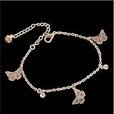 Sither Butterfly Anklet for Women Fashion Girls Crystal Pendant Anklet Bracelets Chain Bohemian Adjustable Handmade Foot Hand Jewelry Gift for Girls (gold)