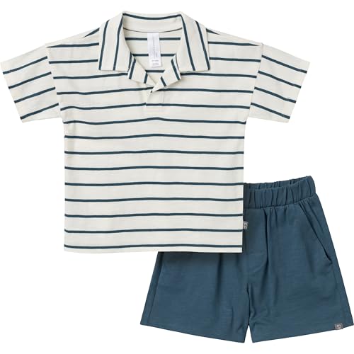 Modern Moments by Gerber Toddler Boys Johnny Collar and Shorts Set Ivory Stripe 2T