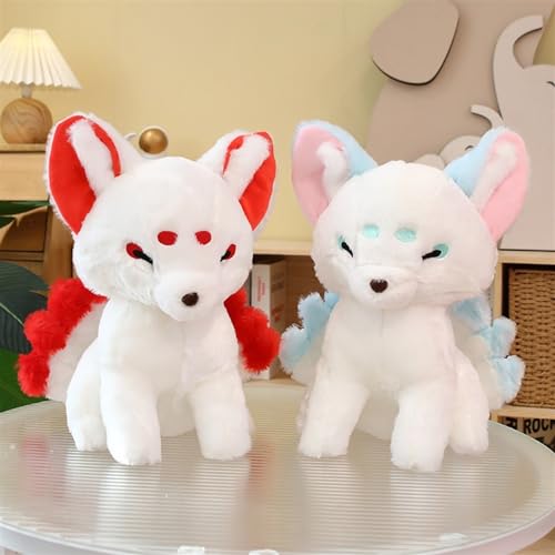 TOPLITHE Neunschwänziger Fuchs Kuscheltier, Süße Plüschtier Realistisches Süßes Kyuubi Kitsune Spielzeug for Kinder Freunde Geburtstagsgeschenke(Red)
