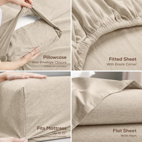 Image of Utopia Bedding Twin Sheet Set - 3 Piece Bed Sheets for Twin Size Bed, Soft and Breathable Microfiber, Includes 1 Fitted Sheet, 1 Flat Sheet and 1 Pillowcase - Oeko Tex (Heather Beige)