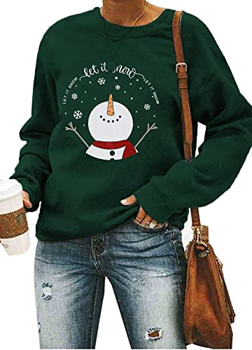 LUKYCILD Let It Snow - Sudadera de Navidad para mujer, diseño de muñeco de nieve, sudadera fea de Navidad de manga larga, Verde, M