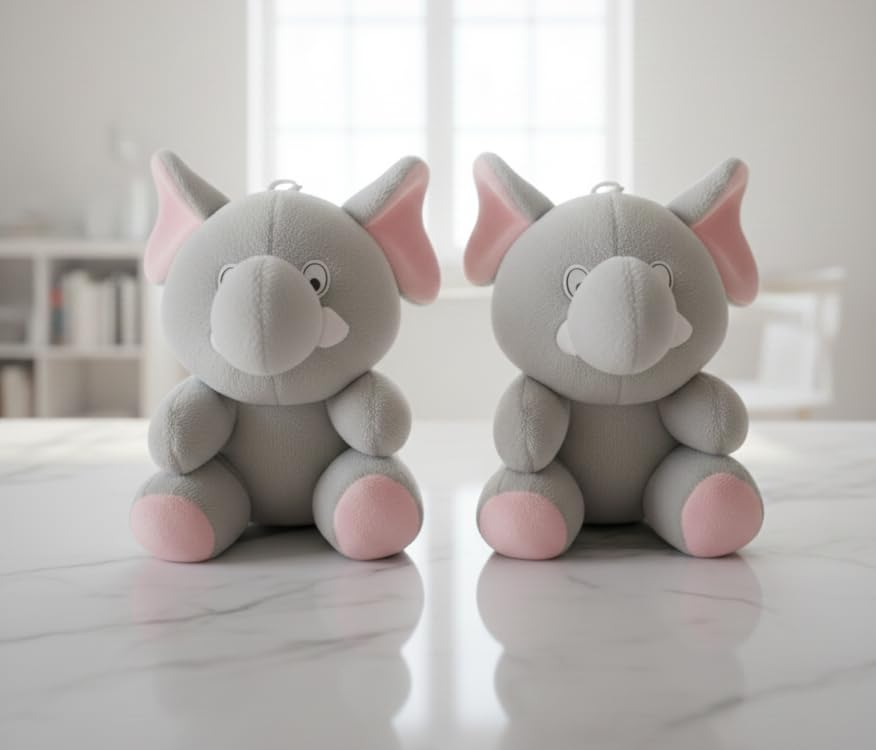 Image of Cute Elephant Plush Toy Pack of 2 | Super Soft Stuffed Elephants for Kids, Lightweight Soft Toys with Pink Ears for Birthdays (Color Will be Sent as per Availability in Stock)
