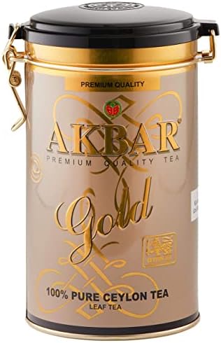Akbar Premium Quality Gold 100% Pure Ceylon Leaf Tea from Sri Lanka in Metal Can Gift Pack (450 grams)