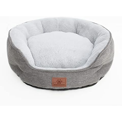 Oval Cat and Dog Bed Short Plush Cozy Calming Anti Anxiety Soft Pet Bed for Small, Medium Pet Machine Washable Anti-Slip Bottom Dog Bed with Cushion,Herringbone Gray, Medium Cover